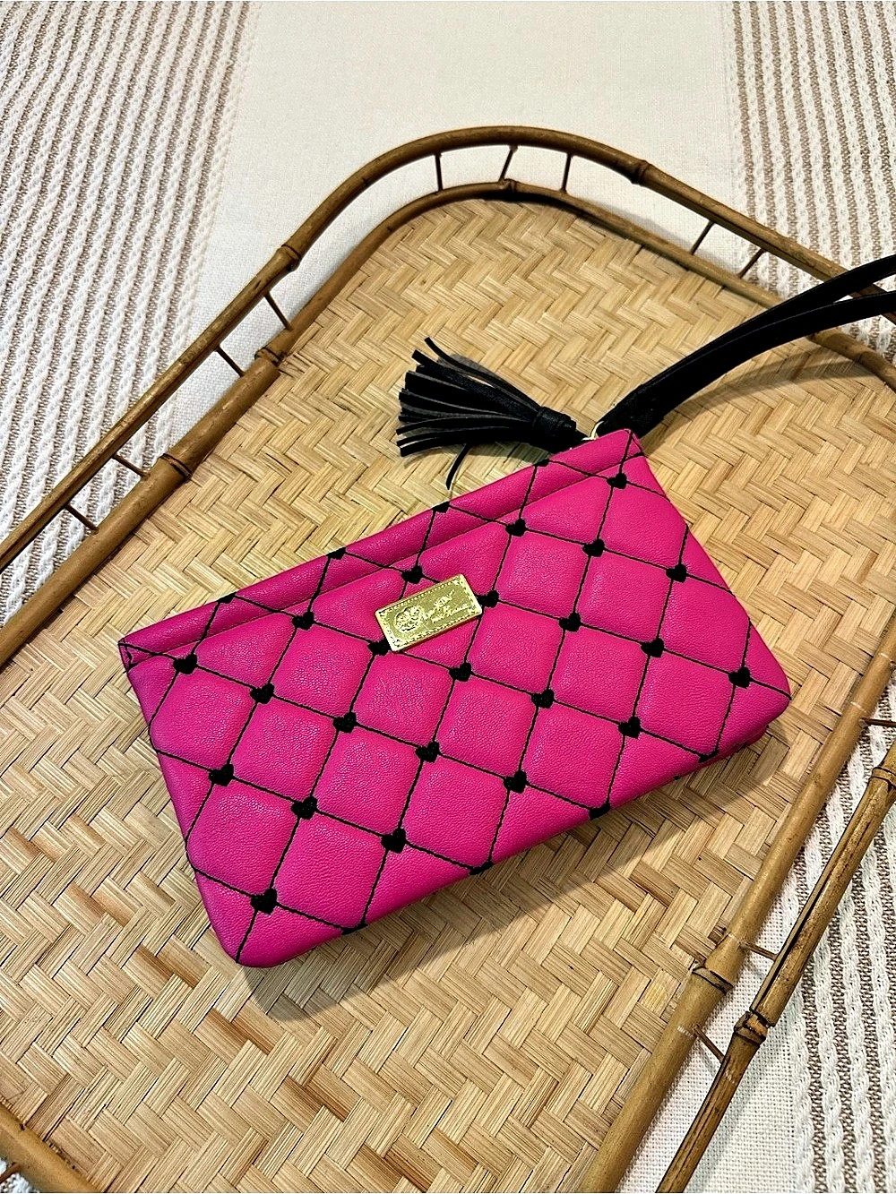 Betsey Johnson Pink & Black Wristlet Like New
